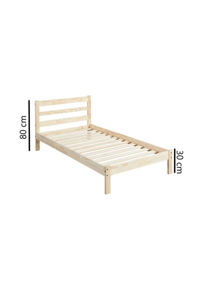 Masif Ahşap Karyola 90cm X 190cm Doğal Ahşap Natural Başlıklı