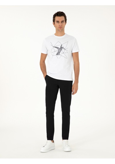 Cacharel Siyah Slim Fit Beli Lastikli Esnek Kanvas Pantolon