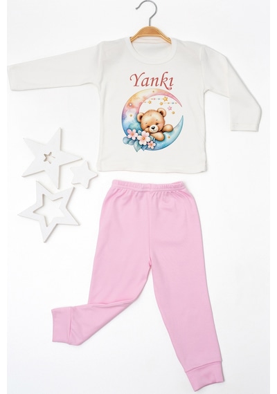 Pia Baby İsme Özel Kız Çocuk 2 Adet Pijama Takımı %100 Pamuk Penye İsim Baskılı Kişiye Özel Kreş Pijaması Hediye Seti 11105p15pi Krem