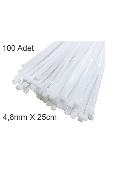 Beyaz Plastik Cırt Kelepçe 4.8x25cm Kablo Bağı Elektrik Kablosu 1