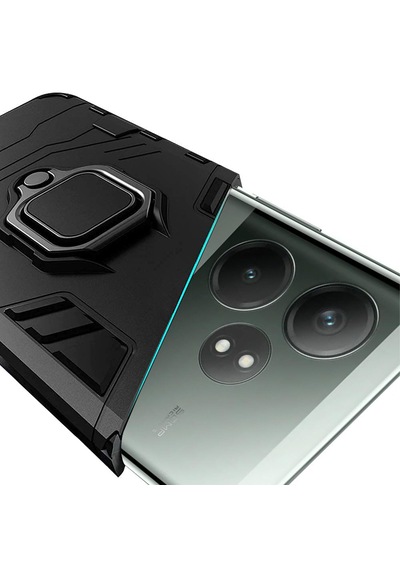 Microcase Realme Gt 6t İle Uyumlu Batman Serisi Yüzük Standlı Armor Kılıf - Siyah Al3349