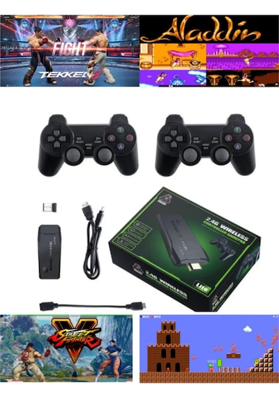 Oyun Konsolu 2.4g Kablosuz Çift Kol Nostaljik Oyunlar 4k Game Stick 10.000 Oyun Atari Gaming Atari