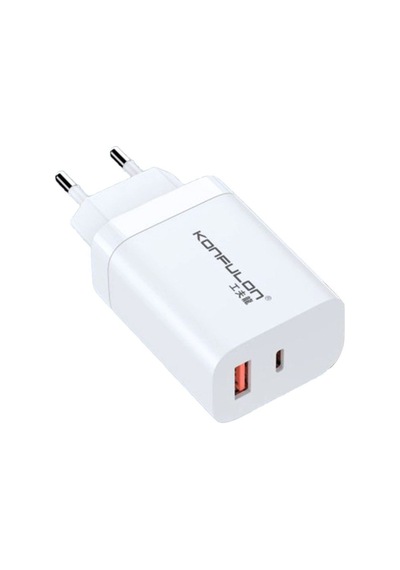 C99q 65w Pd Destekli Type-c Ve Usb Çift Çıkışlı Hızlı Şarj Adaptörü - Beyaz Renkli