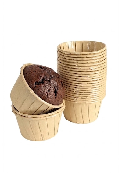 Şeylişeyler - 50 Adet Muffin Kek Kapsülü Kraft Kahverengi Cupcake Kalıbı Kağıdı Pişirme Kabı Açık Kahverengi