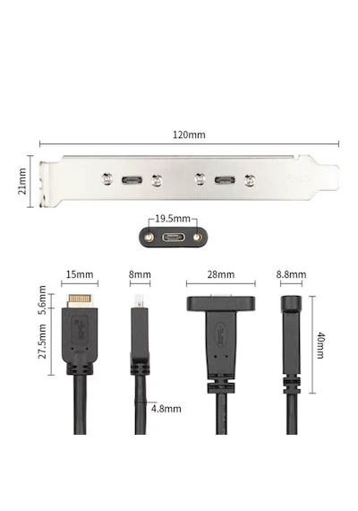 Alfais 6076 Type E To Type C Ön Panel Usb C Uzatma Kablosu Braket Adaptörü 3.1 Çevirici Dönüştürücü