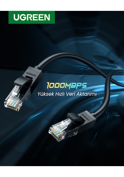 Ugreen Cat6 Ethernet Kablosu, 1 Metre, Siyah, 20159
