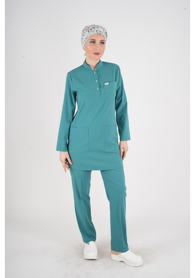 Ameliyat Yeşili Renk Sakura Model Tesettür Doktor Hemşire Scrubs Üniforma Takımı Yeşil