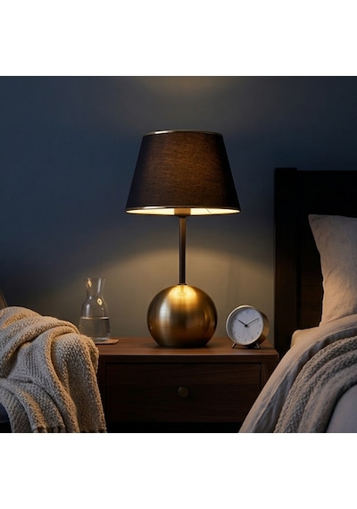 Dora Eskitme Gold Metal Ayaklı Abajur Siyah Başlıklı Vintage Gece Lambası Siyah - Altın