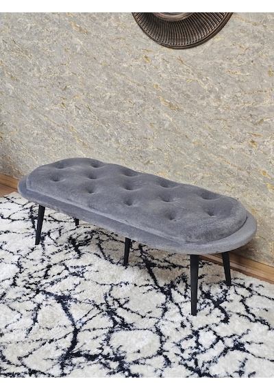 Zafir Ufo Oturak Bench - Siyah Boyalı Sivriltme Ayak - Oturak - Bench - Puf - Yatak Ucu Pufu Gri