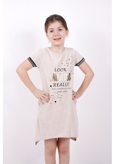 Toontoy Kız Çocuk Fabulous Baskılı Elbise Kahve Melanj