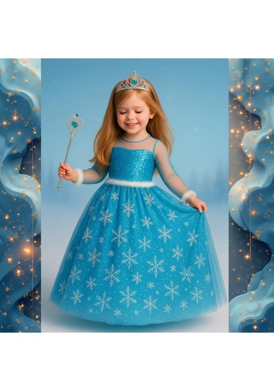 Parti Selesi Karlar Ülkesi Frozen Elsa Kostüm Mavi Tarlatanlı Uzun Kollu Elbise Kız Çocuk Kıyafet Mavi Parti Selesi Karlar Ülkesi Frozen Elsa Kostüm Mavi Tarlatanlı Uzun Kollu Elbise Kız Çocuk Kıyafet Mavi