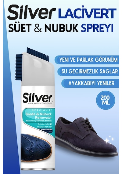 Silver Süet ve Nubuk Yenileyici Sprey Boya Su İtici Etkili Lacivert 200ML Beyaz