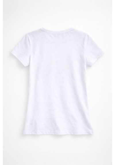 Markapia Kadın Bisiklet Yaka Pamuk Renkli Bodrum Baskılı T-shirt Beyaz