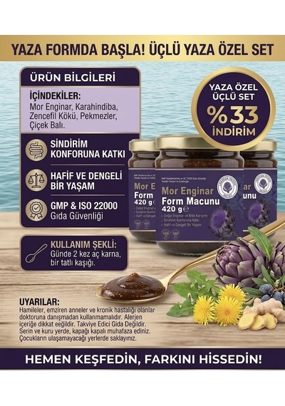 3 X 420 Gr Mor Enginar Form Macunu - Karahindiba & Zencefilli Doğal Bitki Karışımı 1200 G