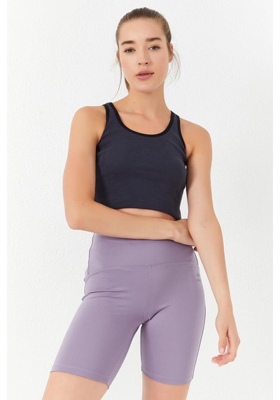 Tommy Life Antrasit Basic Sıfır Kol Dar Kalıp U Yaka Kadın Crop Top Atlet - 97162 Antrasit