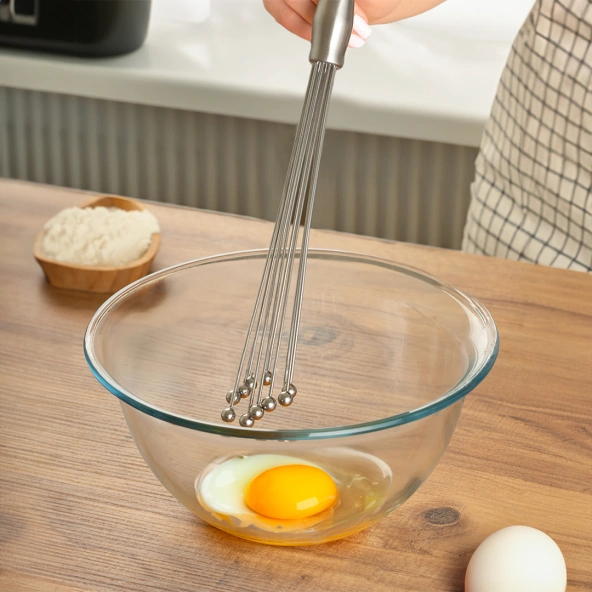 Mucit Home Ayarlanabilir Paslanmaz Çelik Metal Boncuk Top Uçlu Çırpıcı Sos Karıştırıcı Top Uçlu Yumurta Çırpıcı Krom