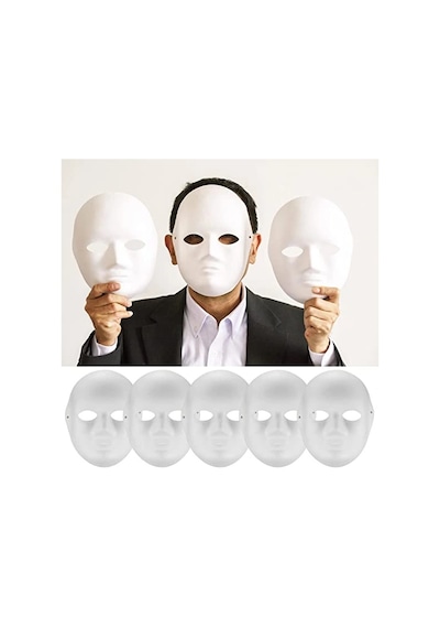 Beyaz Renk Boyanabilir Anonim Tam Yüz Cosplay Maske 24x18 Cm