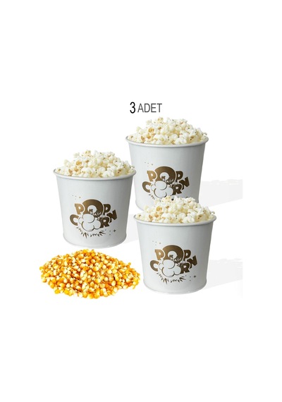 Toptanfoni Popcorn Kutusu - Patlamış Mısır Kovası 3 Adet Beyaz