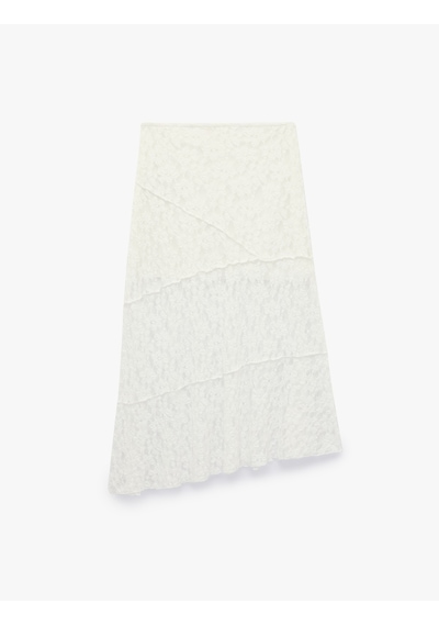Koton Yüksek Bel Slim Fit Dikiş Detaylı Dantel Asimetrik Midi Etek Ekru 6sal70078ık