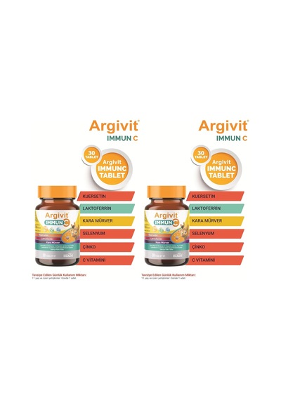 Immun C Tablet Kara Mürver, C Vitamini, Çinko, Kuersetin, Laktoferrin, Üzüm 30 Tablet 2 Paketi