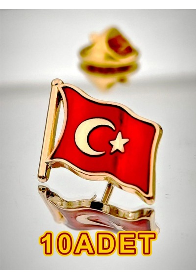 Yörük Tasarım 10 Adet Türk Bayrağı Altın Kaplama Yaka Rozeti 3d 3 Boyutlu Dalgalı Altın