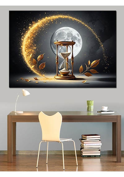 Ahşap Tablo Kum Saati Ve Ay Işığı Dekoratif Tablolar
