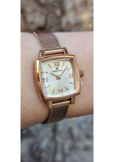 Daniel Klein Dke.1.10844-5 Kare Kadran Hasır Kordon Metal Kasa 3 Atm Suya Dayanıklı Rose Renk Kadın Kol Saati Rose Gold