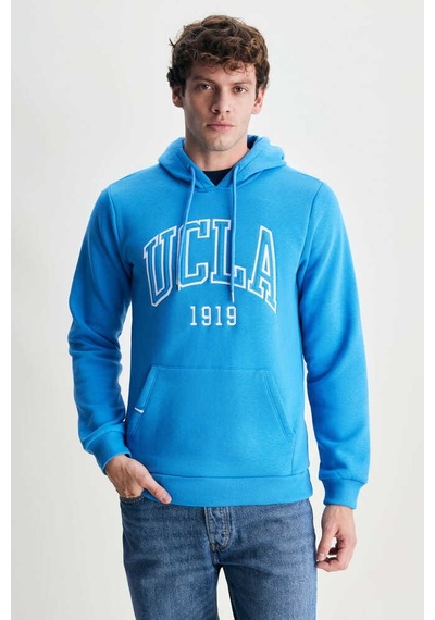 Ucla Jepsen Mavi Kapüşonlu Nakışlı Standard Fit Erkek Sweatshirt Mavi