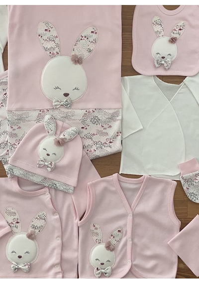 Gaye Bebe Gaye Tavşan Kabartma Desen 10 Parça Hastane Çıkışı Seti Pembe Çok Renkli