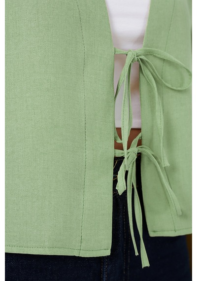 Bigdart Önü Bağlamalı Keten Kimono 960 - E.Yeşil