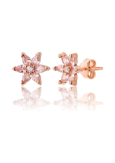 Zanaatsilver 925 Ayar Gümüş Rose Kaplama Pembe Taşlı Nilüfer Çiçeği Küpe