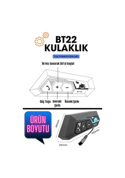 Ledoren Teknoloji Kask Kulaklık Bt22 Bluetooth Motosiklet Kulaklık