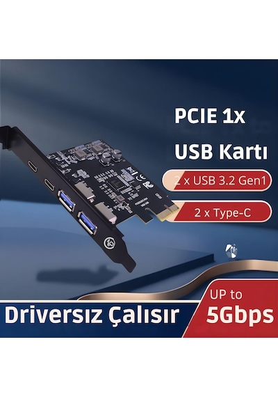 2ac 4 Portlu 2x Type-c Ve 2x Usb 3.0 Usb 3.2 Gen1 5gbps Pcı-e Genişletme Kartı