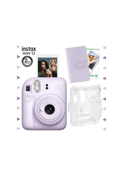 Fujifilm Instax Mini 12 Fotoğraf Makinesi + 10'lu Film + Laporta Albüm + Şeffaf Kılıf Seti Lila
