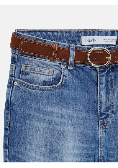 Dilvin 72296 Düşük Bel Kemerli Pantolon-mavi Mavi