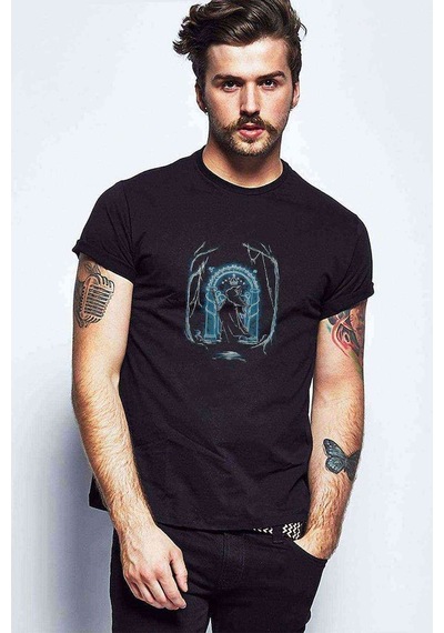 Lord Of The Rings Speak Friend Baskılı Siyah Erkek Tshirt