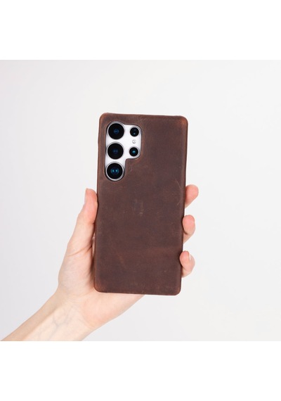 Samsung Galaxy Uyumlu S25 Ultra Hakiki Deri El Yapımı Arka Kapak Antik Kahve Karışık