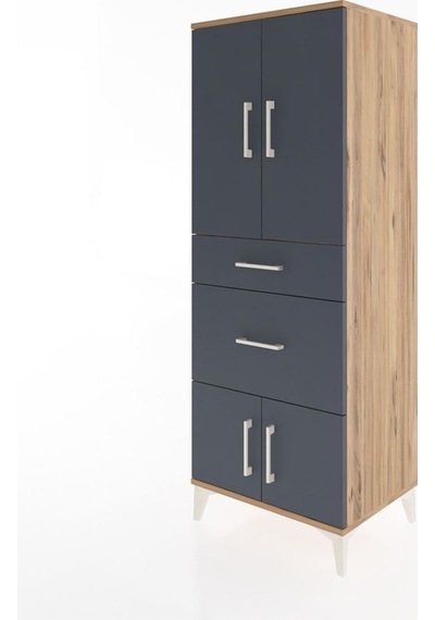 Hyperion Dolap 3 Raflı 2 Çekmeceli 4 Kapaklı 60x44x163 Çam-antrasit Atlas Çam