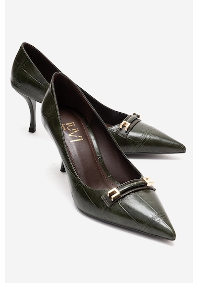 Luvishoes Poesy Yeşil Baskı Tokalı Kadın Topuklu Ayakkabı Yeşil