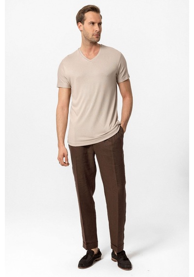 Antioch Basic V Yaka Erkek T-shirt Açık Bej