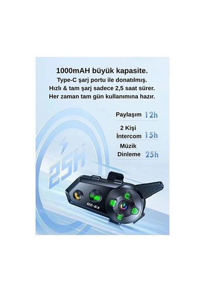 D2-6x 1000m Mesafeli 6 Kanallı İntercom Bluetooth Motosiklet Kask Kulaklığı İntercom Kulaklık 57412489