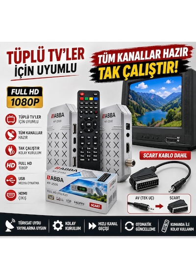 Abba Kf-2500 Full Hd Mini Uydu Alıcısı Tüplü Tv Uyumlu Av Scart K