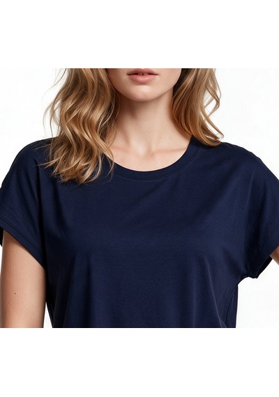 Daido Daıdo Kadın Bisiklet Yaka Düşük Omuz Pamuklu Kısa Kollu T-shirt 19y331900200 Lacivert