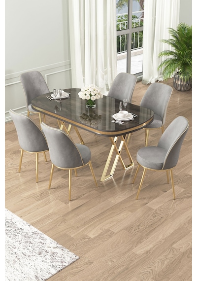 Canisa Lai Serisi 90x168 Lak Panel Antrasit Ironi Gold Ayak Masa Takımı 6 Gri Sandalye Antrasit İroni Masa Gri Sandalye Ayaklar Gold Canisa Lai Serisi 90x168 Lak Panel Antrasit Ironi Gold Ayak Masa Takımı 6 Gri Sandalye Antrasit İroni Masa Gri Sandalye Ayaklar Gold