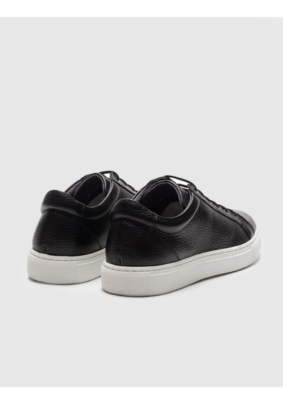 Hakiki Deri Siyah Bağcıklı Erkek Sneaker Ayakkabı Siyah