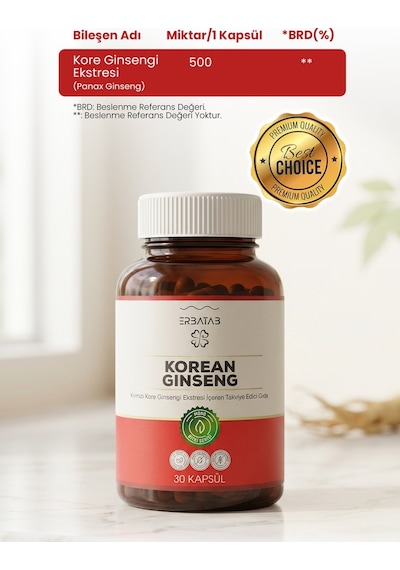 Erbatab Kırmızı Kore Ginsengi Eki Korean Ginseng 30 Kapsül