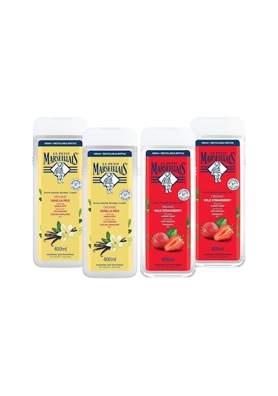 Le Petit Marseillais Organik Vanilya Sütü Duş Jeli 400 ml x2 + Akdeniz Çileği Duş Jeli 400 ml x2