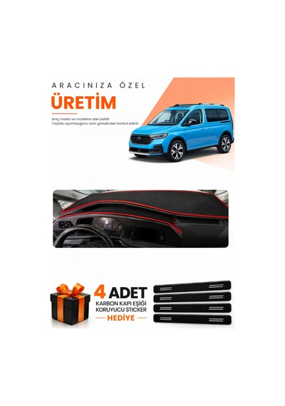 Ford Tourneo Connect 2023-2026 Uyumlu Torpido Koruma Örtüsü Oto Kılıfı - Siyah Kırmızı