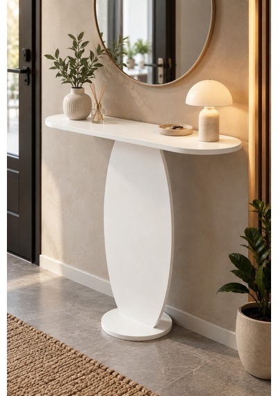 Sulorahome Modern Beyaz Oval Dresuar Antre Konsolu