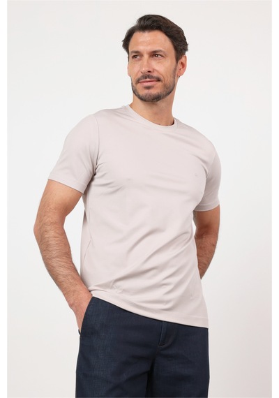 Bisiklet Yaka Kısa Kol Örme Standart Fit Esnek Tişört 1011260251 Taş Rengi